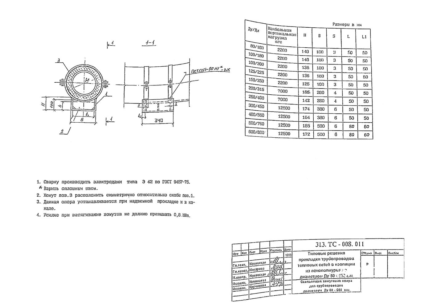 Скользящая хомутовая опора для трубопроводов Ду80-600 313.ТС-008.011