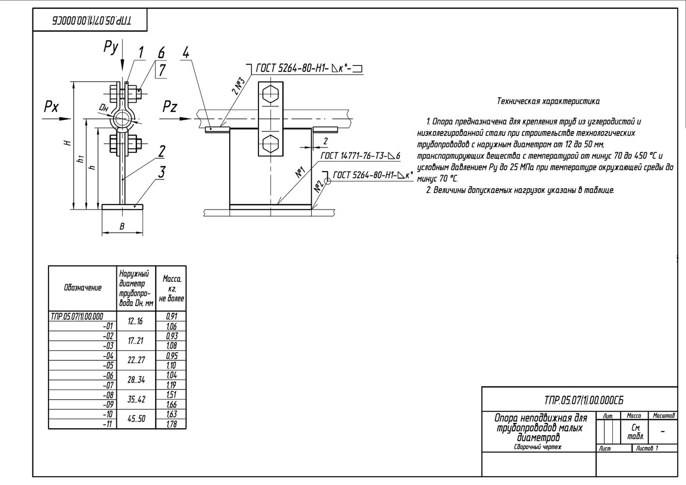 ТПР.05.07(1).00.000 Опора неподвижная для трубопроводов малых диаметров Дн12-50 мм